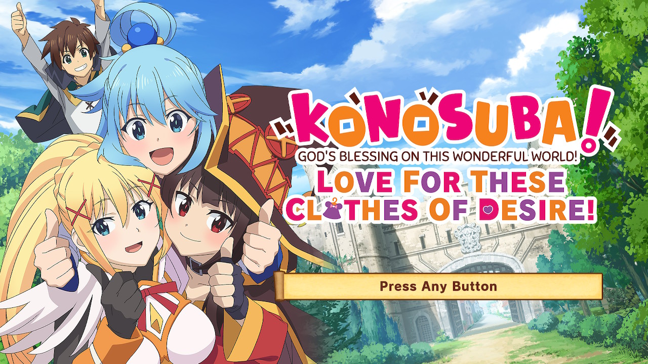 Konosuba anime game main menu Nintendo switch